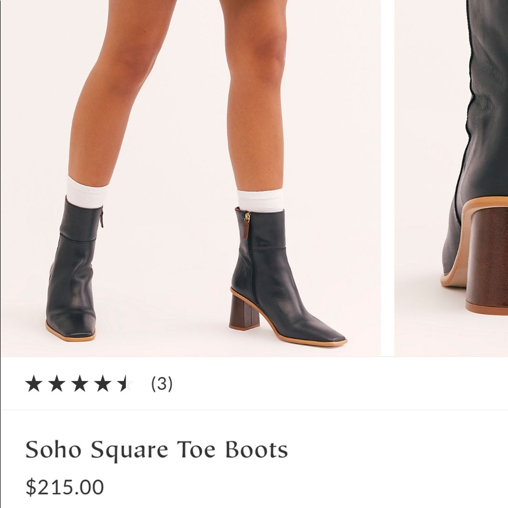 Alohas Boots - West Black Leather Square Toe Heel Boots - Picture 3 of 3